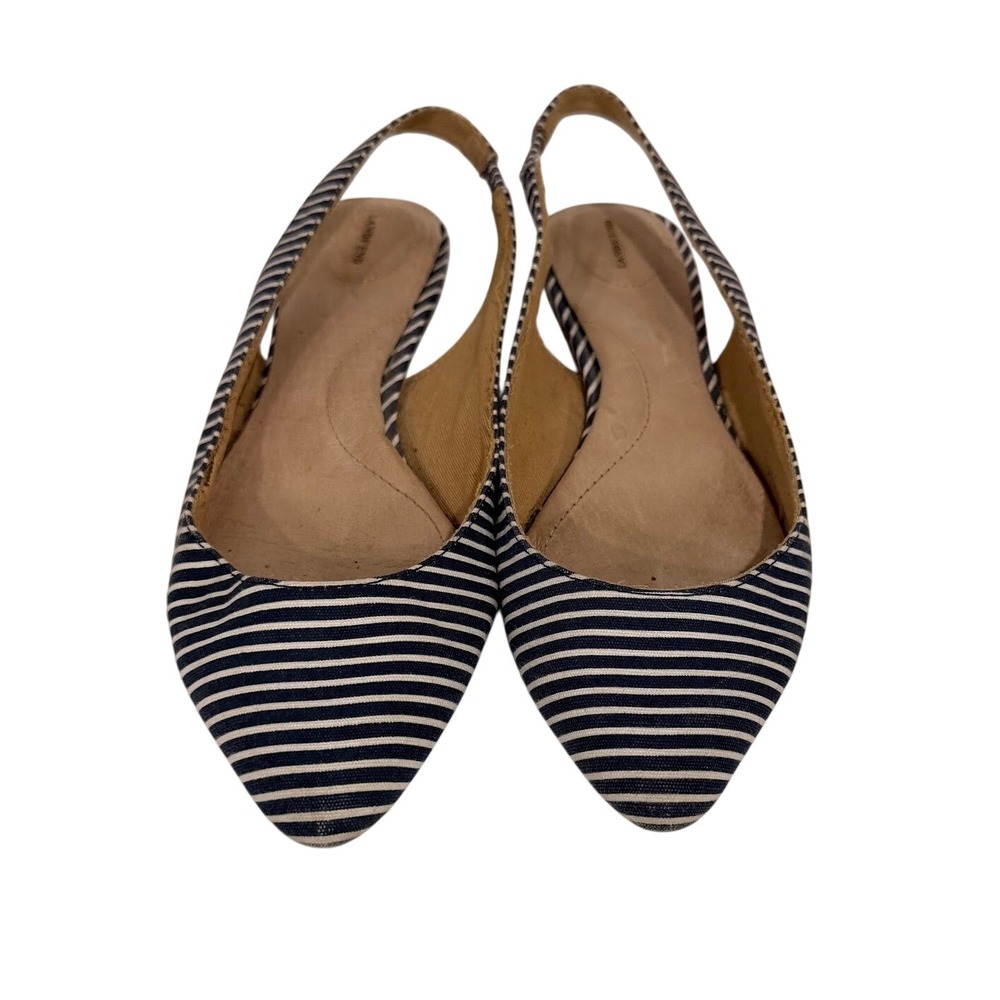 Lands End Navy White Striped Slingback Pointed Toe Flats Shoes 8B 440739